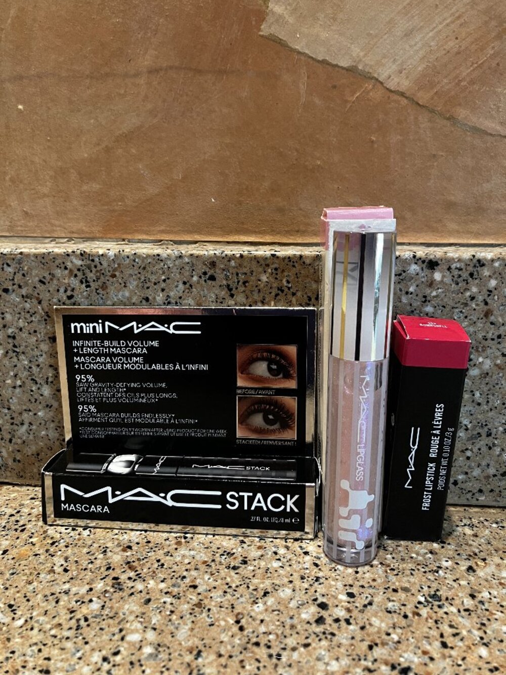 MAC Set of Bombshell Lipstick , Frozen LipGlass , Black Mascara! NEW